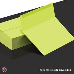 A7 Envelopes, 5 1/4″ x 7 1/4″, Ultra Lime, Square Flap, 24w (90gsm), 25 Per Pack