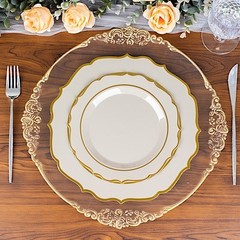 8″ Taupe Round Dessert Plates With Gold Scalloped Rim Party Wedding Tableware