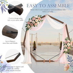 7FT Wooden Heptagonal Wedding Arch for Rustic Boho Ceremony & Decor