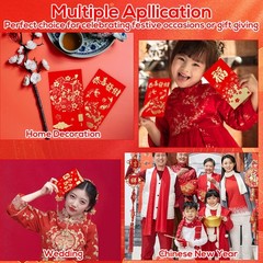 36pcs Chinese New Year Red Envelopes, 6 Style Gold Foil Fu 17x9cm, red, gold