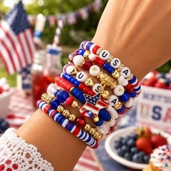9 Pcs Bracelets for Women Colorful Heishi Stretch Stackable Independence Day