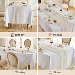 1 Pack Pearl Table Runner -10FT Boho Tulle Table 10FT*1PC Champagne Gold