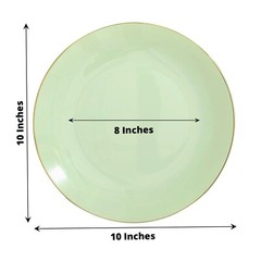 SAGE GREEN 10 Glossy 10″ Round Plastic Salad PLATES Gold Rim Party Events