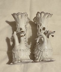 Table Centerpieces White Porcelain Swan Vase Planters Pierced Reticulate Design
