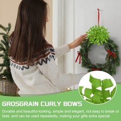6 Pcs 4 Inch Grosgrain Curly Bows for Gift Wrapping Self-Adhesive Grass Green