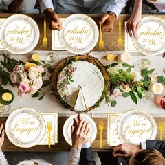 Justforjoyful 96Pcs Happy Engagement Party Supplies medium, Gold