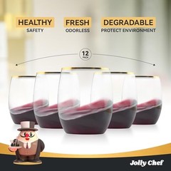 12 Pack 12oz Gold Plastic Wine Glasses Stemless, Gold Gold(12oz-12pack)