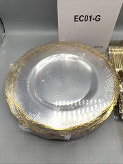 180pcs Tablesetting Clear Plastic Plates with Gold Trim Setting for 30 Guests