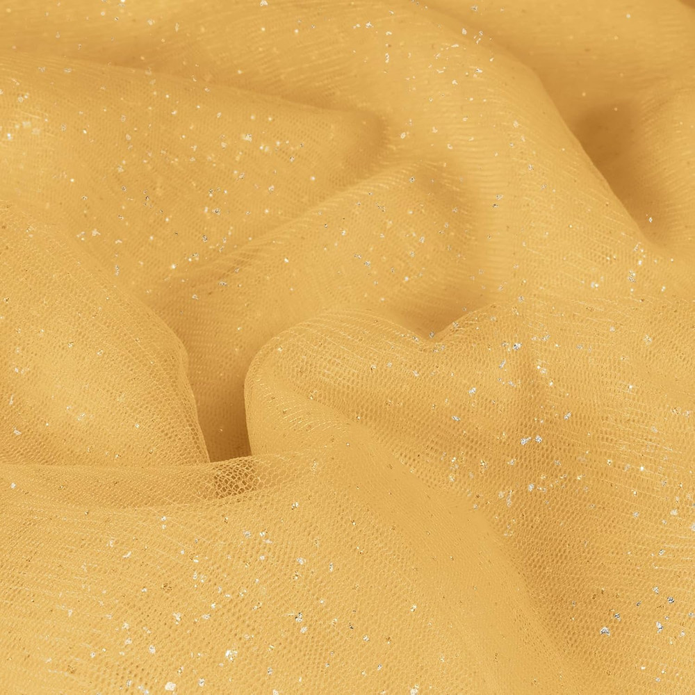 Gold Glitter Tulle Fabric Rolls with Shiny Silver Sequin, 1 Yard Tulle Bolt Gold