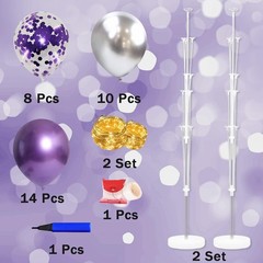 2 Set Floor Balloon Stand Kit with String Light Small, Medium, Purple