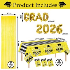 7-Pack Graduation Party Decorations Set, 3 54×108 inches, Yellow