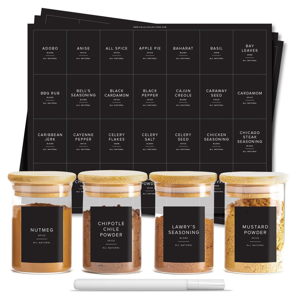 230 Black Spice Labels by ThreeKin | Waterproof & 1 inch in diameter,