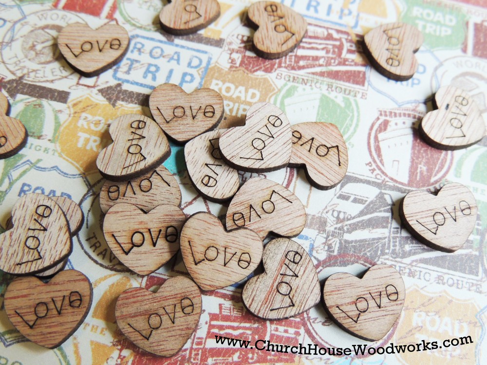 500 little wooden love heart rustic wedding table confetti, guest book decor USA