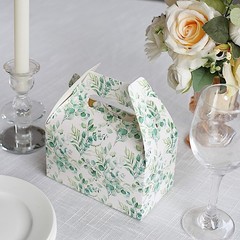25 WHITE GREEN Tote Party Favor BOXES Floral Printed Candy Gift Holders Events