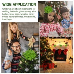 6 Pcs 4 Inch Grosgrain Curly Bows for Gift Wrapping Self-Adhesive Grass Green