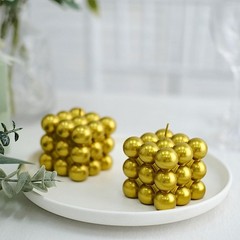 2 GOLD Bubble Cube Unscented Paraffin Wax CANDLES Wedding Centerpieces Events