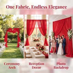 AMZLOKAE 3 Panels 6 Yards Red Chiffon Wedding Arch Drapes | 29″x216″ Sheer Fa…