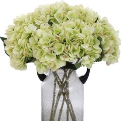6pcs Green Silk Hydrangea Artificial Flowers Fake Hydrangeas with Lime Green