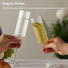 Lueumxc 16 Pack Ribbed Acrylic Champagne Flutes, 5.5oz-Ribbed-Crystal-16pack