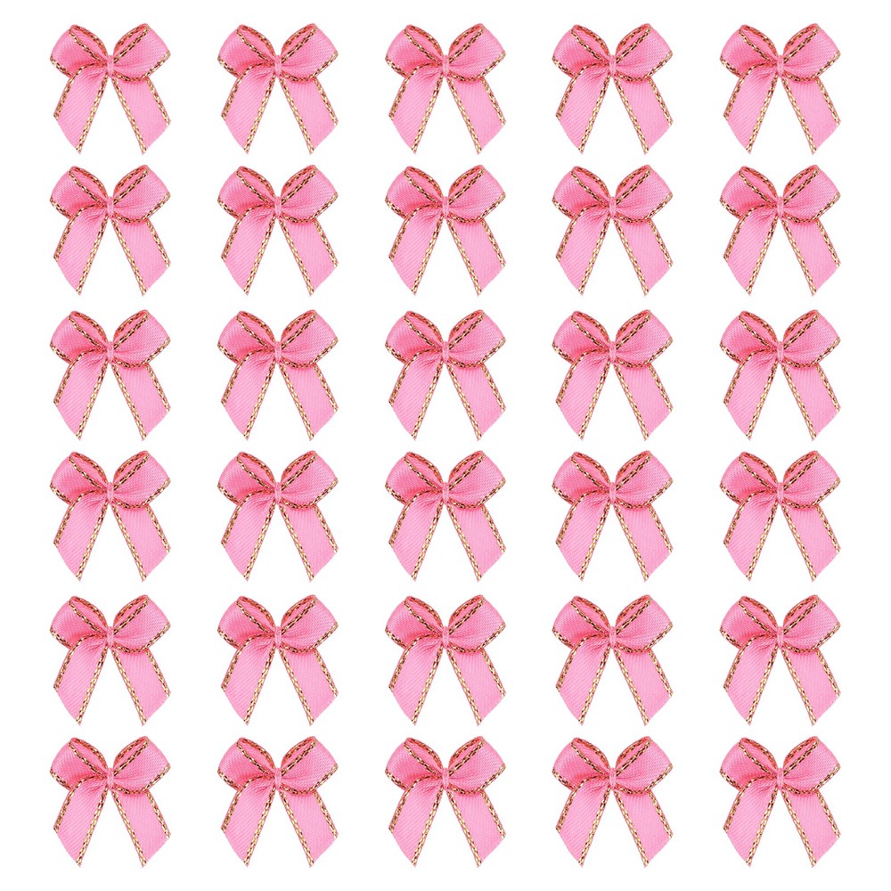 Mini Metallic Gold Edge Ribbon Bow 22x23mm Bow (Pack of 50 Rose Red)