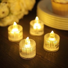 CLEAR 12 Flameless 2″ Battery Operated LED Tealight CANDLES Column Design Party
