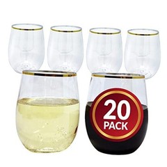 12oz. Disposable Wine Glasses Gold-Rim (20 Pack) Stemless Crystal Clear |