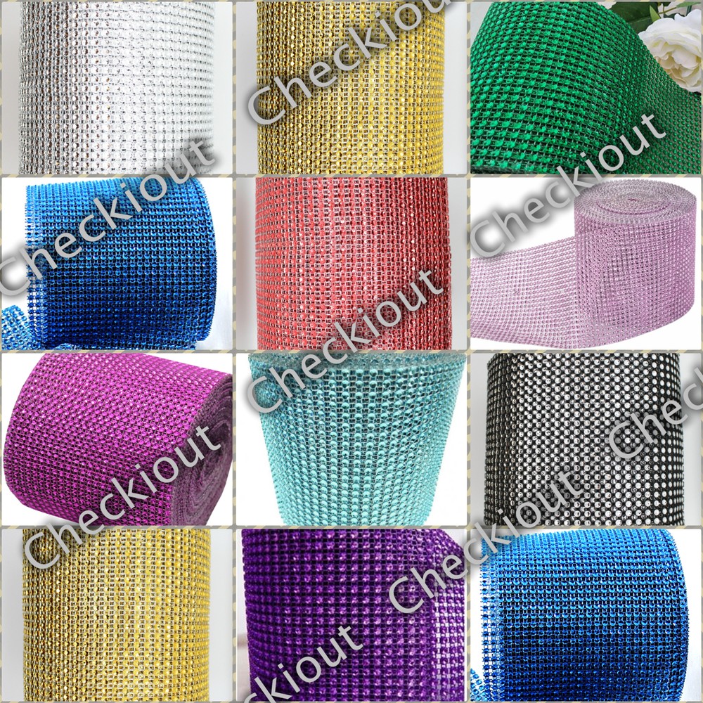 4.5″ x 10 Yards Wedding Decoration Supplies Rhinestone Diamond Wraps Ribbon Mesh