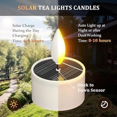 Solar Tea Lights Outdoor Waterproof, 12 pcs 1.5″ D x 2.1″ Reusable Dusk to