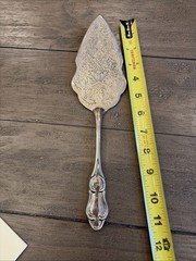 Vintage Silverplate Pie Cake Server 11” Ornate Etched Blade Scroll Handle
