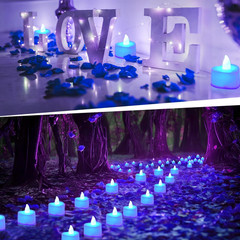 1000Pcs Blue Artificial Rose Petals with 12Pcs Blue LED Tea Lights Kit, for Déco