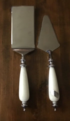 G.L & Markella Cake Serving Set – 2 pieces. Stainless Steel and White Marble.