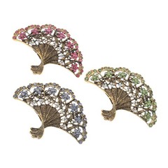 3Pcs Chinese Fan Brooch Pins Multi Color Zinc Alloy for Wedding and Party
