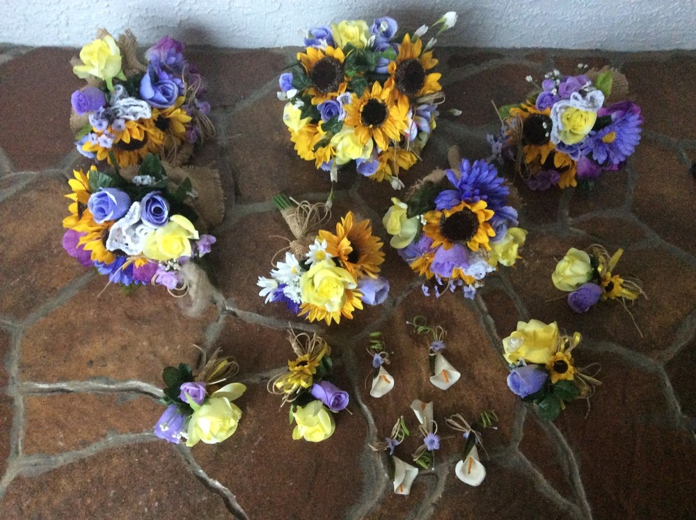 wedding flowers bouquets sunflowers bridal bouquet PKG Purples Lavender