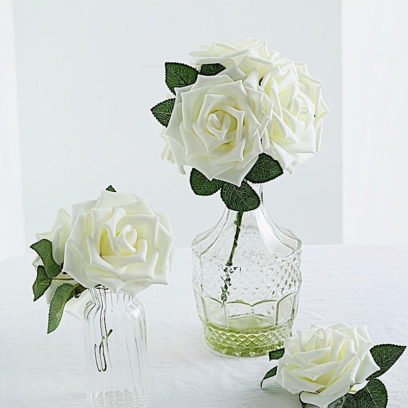 24 Ivory 5″ FOAM ROSE Flowers Stems Party Wedding Events Decorations Supplies