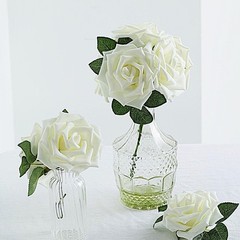 24 Ivory 5″ FOAM ROSE Flowers Stems Party Wedding Events Decorations Supplies