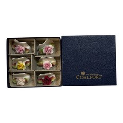 Coalport Set of 6 Boxed Single Flower Cardholders Bone China England, Damage