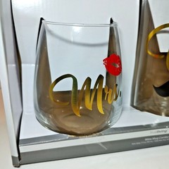 Trueliving Glass Wine 17 oz & Beer Mug 18.6 oz Combo Set Mrs. Mr. Bride Groom