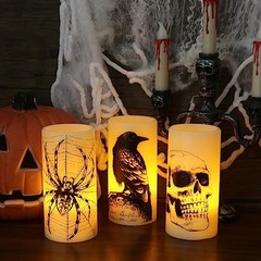 Halloween LED Flameless Flickering Candles Battery Operated with 1-Skull Timer