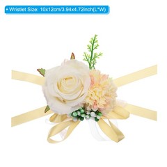 2Pcs Artificial Corsage Wristlet Flower Wrist Prom Corsage Champagne