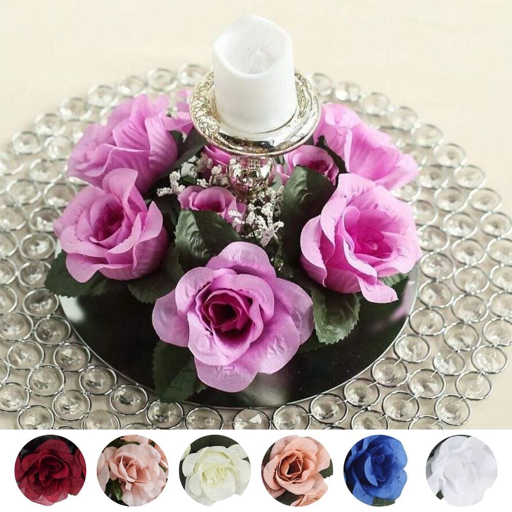 4 pcs Silk ROSES Flowers Candle Rings Wedding Tabletop Centerpieces Decorations