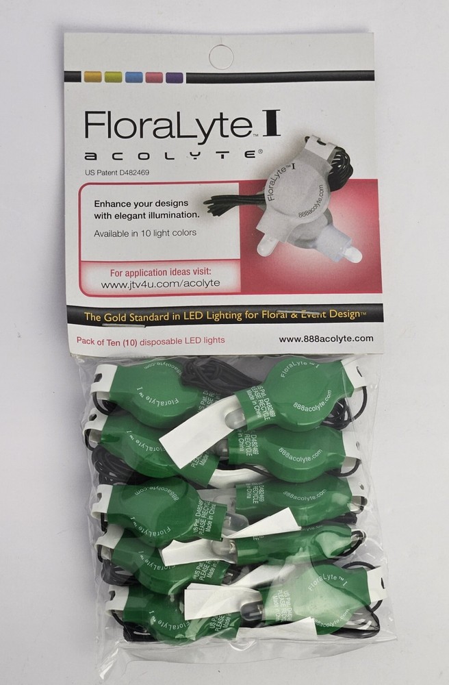 LED FloraLyte Acolyte Lights For Floral Party Event Design Wedding GREEN 10 Pack