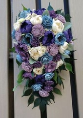 Purple Lavender Blue Bridal Bouquet Cascade Artificial Sola Wood Wedding Flowers