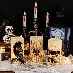 Halloween LED Flameless Flickering Candles Battery Operated with 1-Skull Timer