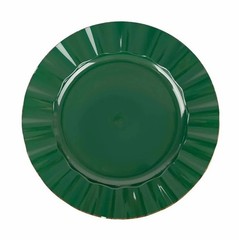 10 HUNTER GREEN 11″ Round PLASTIC Salad Dinner PLATES Gold Wavy Rim Wedding