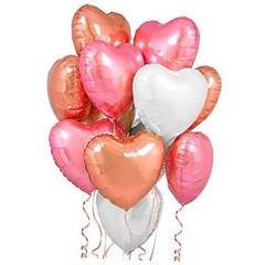 , Rose Gold, White and Pink Heart Balloons – 18 Pink, Rose Gold and Silver