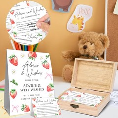 Strawberry Bow Baby Shower Advice Cards Box, Babies Party Decor Gifts, Baby S…