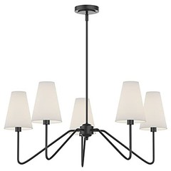 ;30″ Dia 5-Arm Classic Chandeliers Matt Black with White Black/White Shade