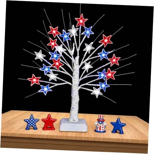 8″ 4th of July Patriotic Decorations Tree with 24 LED Red White Blue Star 1