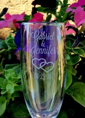 Qty-2 Glass Champagne Flute Engraved w Couple’s Names and Wedding Date