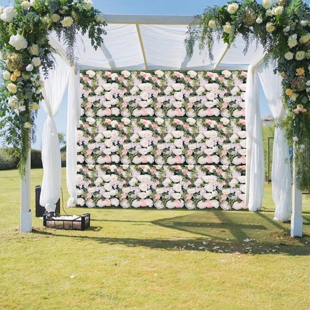 6Pcs Flower Wall Panel Rose Flower Backdrop Silk Fabric Floral Wall Mat 60x40cm